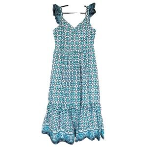 Lucky‎ Brand Maxi Dress Large Blue Cottagecore Ruffle Pockets Feminine Romantic